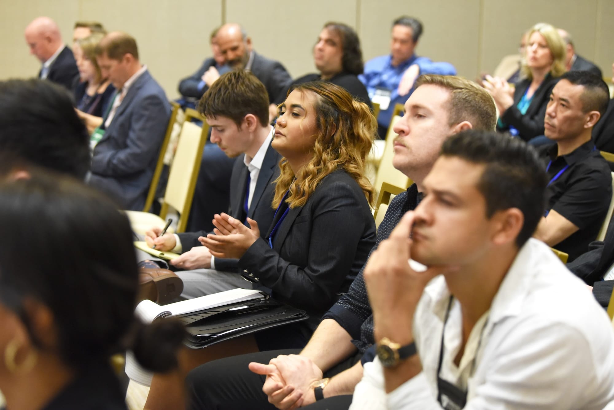 A group listening to pitches.